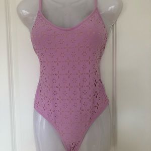 NWT J Crew pink ballet laser cut eyelet bathing suit